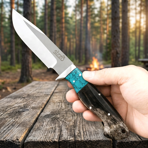 11" Custom Handmade Gemstone Handle D2 Steel Drop Point Hunting Utility OEM EDC <b>Knife</b> with Leather Sheath Best Gift For Him - Product Image 1