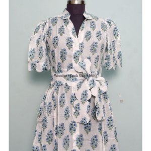 Vestido de Algodón Vintage Estilo Bohemio Ecológico Hecho a Mano con Detalle de Botones, Manga Corta, Silueta en A para Mujer, Casual de Oficina - Product Image 4