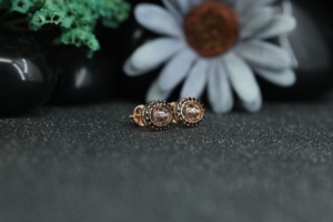 Rose Gold Black Halo Moissanite Stud <b>Earrings</b> 925 Sterling Silver | Unique Round Designer Screw <b>Back</b> <b>Earrings</b> Women Wholesale - Product Image 2