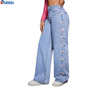 Pantalones Anchos de Mezclilla para Mujer, Talla Grande, Nuevo Diseño Estilo Mariposa, Transpirables, de Pierna Ancha, Cintura Alta, Rectos - Product Image 3