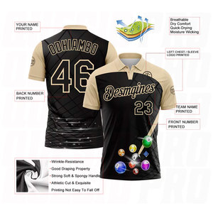 เสื้อโปโลคุณภาพพรีเมียมแบบซับลิเมชั่นสำหรับกีฬาบิลเลียดสีดำลายครีม ระบายอากาศได้ดี ซึมซับเหงื่อ แห้งเร็ว - Product Image 3