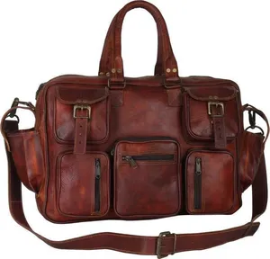 Maletín de Cuero Genuino Crazy Horse Vintage, Bolsa de Mensajero para Portátil con Múltiples Bolsillos para Hombre, Bolsa de Viaje de Negocios de Gran Capacidad - Product Image 1