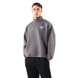 Men's Charcoal Gray Quarter Zip Pullover Sweatshirt Lightweight Fitness Training Top Long Sleeve Activewear Sportswear Wear - Product Image 2