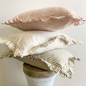 Striped Linen Cushion <b>Cover</b> Ruffle Pillowcase Removable Washable Throw <b>Cover</b> <b>for</b> <b>Sofa</b> Hotel Home Decor - Product Image 1