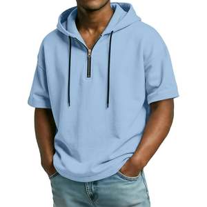 Sudadera con Capucha de Manga Corta para Hombre, Estilo Retro, 100% Algodón, 280g, con Cierre de Cremallera 1/4, Talla Grande, Diseño Personalizado, Fabricación OEM, Venta al Por Mayor - Product Image 2