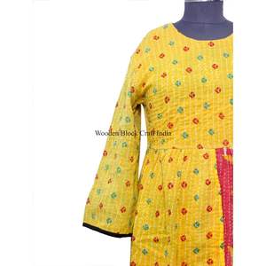 Vestido Kantha de verano 100% algodón, estampado a mano, estilo casual, vestido tipo chaqueta de invierno para fiestas y fiestas en la playa. - Product Image 6