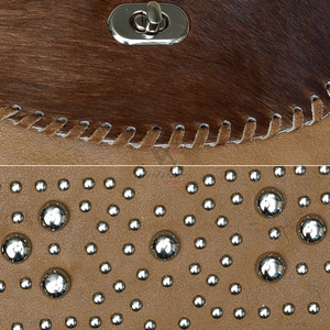 Sacs à dos en cuir western en gros avec rabat en cuir de vachette à poils, design à franges cloutées, sac à dos décontracté pour femme, sac à dos de cowgirl personnalisé - Product Image 5