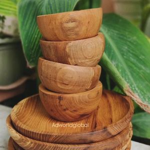 Ensemble de bols de service en bois d'acacia artisanal de qualité supérieure, design classique, finition naturelle polie, écologique, pour mariage et usage domestique - Product Image 6