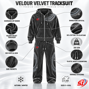 Ensemble de survêtement personnalisé en velours 280 GSM avec strass, sweat à capuche et pantalon en velours, couleur graphite Halo Motion, sweat à capuche et pantalon personnalisés - Product Image 3