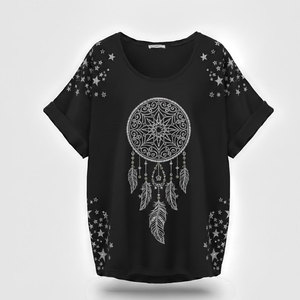 T-shirt unisexe en coton doux à coupe décontractée avec motif attrape-rêves céleste détaillé et transfert thermique or métallisé - Product Image 5