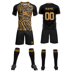 Conjunto de Uniforme de Fútbol Sublimado Personalizado de Primera Calidad para Hombre, Negro con Rayas Azules, Cuello en V, Manga Corta, Absorbe la Humedad, para Adultos, Todas las Temporadas - Product Image 4