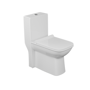 WC monobloc contemporain en céramique allongé, à poser au sol, avec siphon en S, chasse d'eau Tornado et double chasse pour salle de bain - Product Image 4