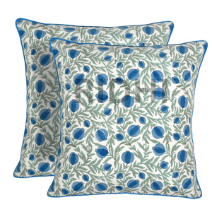 Queen <b>Blue</b> New Ridhi Traditional Decorative 100% Cotton <b>Throw</b> Pillow Covers Block Print Envelope Closure Floral Decor - Product Image 2