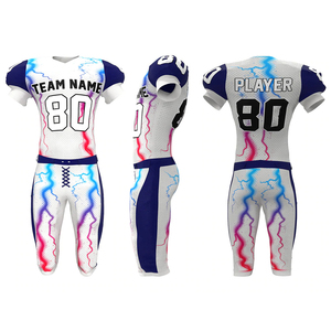 Uniforme de football sublimé personnalisé, maillot et pantalon blanc, bleu, rose, motif éclair, OEM ODM, logo personnalisé, nom, numéro, tenue d'équipe adulte - Product Image 1