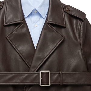 Manteau long en similicuir pour femme, style trench-coat, décontracté chic, idéal pour l'hiver, fabrication OEM/ODM, vente en gros, logo personnalisé, faible MOQ - Product Image 6