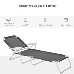 Sdraio in Rattan PE con Telaio in Alluminio, 4 Posizioni di Inclinazione, Braccioli, Grigio Scuro, per Patio, Spiaggia, Terrazza - Product Image 4