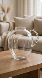 Clear Round <b>Glass</b> Flower Pot Decorative Planter Bottle with Handle for Home Decor - Product Image 2