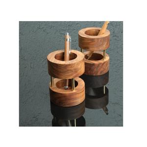 Support à stylos en bois massif de qualité supérieure avec supports en laiton - Décoration élégante pour bureau - Cadeau d'entreprise personnalisable - Porte-papeterie - Product Image 1