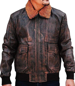 Men Genuine Distressed Brown Leather <b>Bomber</b> <b>Jacket</b> Reproduction <b>Vintage</b> Motorcycle Aviator <b>Jacket</b> - Product Image 4