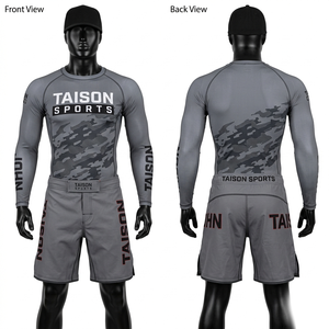 เสื้อรัดกล้ามเนื้อ BJJ พรีเมียม โพลีเอสเตอร์ สแปนเด็กซ์ 240 GSM สีเทา-ดำ แบบรัดรูป พิมพ์ลายด้วยเทคนิคซับลิเมชั่น - Product Image 4