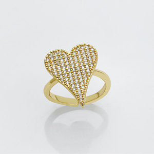 Gold Plated <b>Silver</b> <b>Adjustable</b> Heart Shaped CZ Stones Pave Setting <b>Ring</b> Romantic Women's Jewelry for Wedding Party Gift - Product Image 2