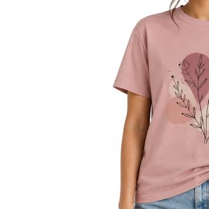เสื้อยืดคอกลมพิมพ์ลายดอกไม้สีชมพูหม่นสำหรับผู้หญิง สวมใส่สบาย ระบายอากาศได้ดี เหมาะสำหรับฤดูร้อน รับผลิตตามแบบ OEM แฟชั่นเสื้อยืด - Product Image 3