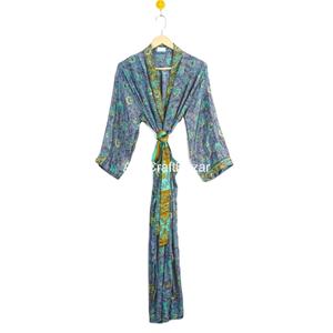 Kimono Elegante de Seda para Mujer, Estilo Vintage, con Parches, Cuello en V, Cierre con Cordón, Largo, Transpirable, de Secado Rápido, Suave, para Verano - Product Image 2