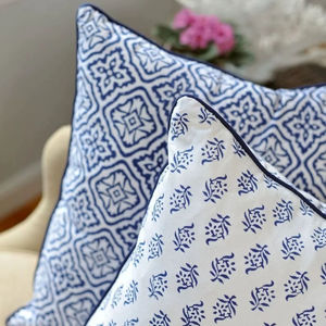 Luxury Bohemian Cotton Throw Pillow Cover Block Printed Zipper <b>Trimmed</b> Cushion Piping Welting Available Any Size for Home Decor - Product Image 1