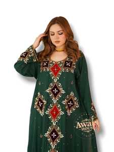 Awais House Women's Maroon Polyester Floor Length <b>Abaya</b> Beaded Embroidery V Neck Long Sleeve Stretchable Elegant <b>Wedding</b> Party - Product Image 3