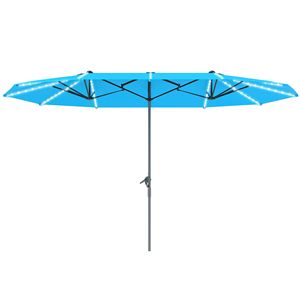 Ombrellone da Esterno Extra Large 15ft a Doppia Faccia con Luci Solari UPF50+ in Alluminio con Manovella Blu Raggio 2.5m 2.7m 3m 1m - Product Image 1