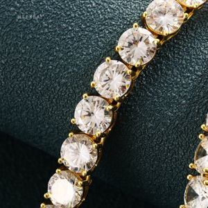 Chaîne tennis en or jaune massif 14 carats avec diamants de laboratoire taille ronde 5,5 mm - Collier simple ligne CVD de 16 pouces pour hommes, provenance Inde - Product Image 4