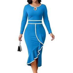 เดรสโปโลผู้หญิงแฟชั่นล้ำสมัย - ทรงเข้ารูป - แต่งขอบตัดกันแบบสั่งทำพิเศษ - เสื้อผ้าฤดูร้อนสำหรับสุภาพสตรี - Product Image 1