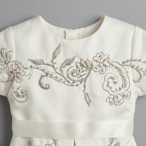 Luxury Hand Embroidered Elegant Solid Linen <b>Wedding</b> Gown Set for Women Short Sleeve Ceremony Outfit <b>Shawl</b> Bonnet - Product Image 5