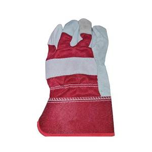 Gants de sécurité en cuir rouge et gris, longueur poignet, paume renforcée, logo personnalisé imprimé, utilisation extérieure - Product Image 1