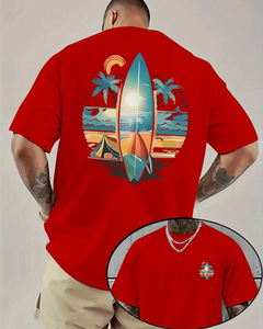 Men's Red T-Shirt Short Sleeve O-Neck Digital <b>Print</b> Beach <b>Surf</b> Design Regular Fit 100% Cotton Jersey Breathable Casual Style - Product Image 1