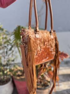 Real Cowhide Leather Western Style <b>Bag</b> Hand <b>Tooled</b> Carving Fringe <b>Tote</b> <b>Bag</b> New Designer Hot Selling Shoulder <b>Bags</b> for Women - Product Image 3