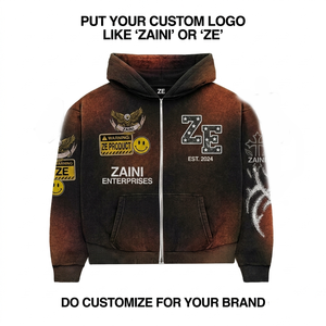 Sudadera con Capucha de Felpa de Algodón y Poliéster de 450 GSM, Color Marrón Negro Lavado Ácido, con Bordado Personalizado, Impresión de Logotipo, OEM, ODM - Product Image 1