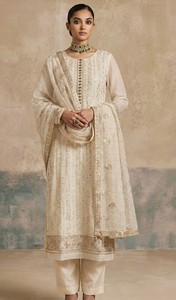 Embroidered Salwar Kameez Multi Thread <b>Sequins</b> Work Khatli Neckline Modern Georgette Santoon <b>Material</b> for Party Wedding Prom - Product Image 2