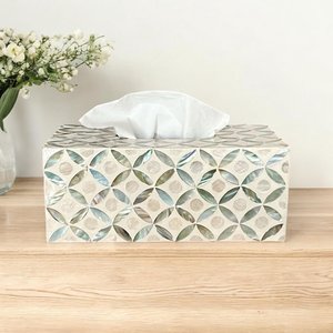 Custom Handcrafted Eco-Friendly Resin Wood Mother Pearl Antique American Style Tissue Box Cover Polished Sea Shell Interior Home - Product Image 3