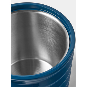 Playful Deep Indigo Blue High Gloss Lacquered <b>Ice</b> Bucket Displaying Distinctive Wavy Horizontal Ridges & A Matching Flat Lid - Product Image 3