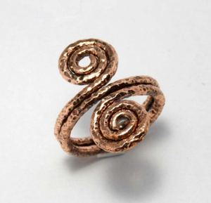 Bague en cuivre pur massif, texture martelée vintage, surface en spirale tourbillonnante, bord plat - Product Image 4