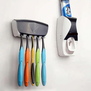 Rectangle Classic Plastic <b>Toothbrush</b> <b>Holder</b> Stand with Wall Mount and Toothpaste Squeezer for Kids Family Bathroom Use - Product Image 4