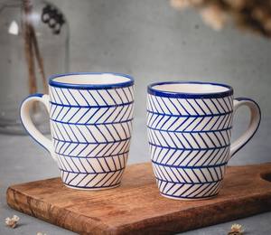 Juego de Tazas de Café de Cerámica con Patrón de Chevron Azul, Acabado Brillante, Construcción Duradera, Asa Cómoda, Perfecto para Té, Café, Hogar, Regalo - Product Image 1