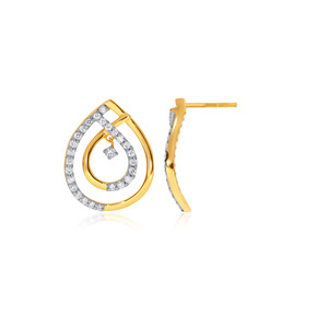 Pendientes de Diamantes de Oro Amarillo de 18K de Lujo para Mujer con Diamantes de Corte Brillante Redondo y Diseño de Lágrima para Boda - Product Image 3