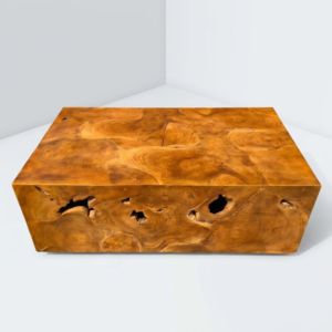 Mesa de Centro Rectangular Moderna Orgánica de Madera Maciza con Bloques de Raíz y Mosaico en Cascada, Escultórica y Rústica para Sala de Estar, Venta al por Mayor y Exportación - Product Image 1