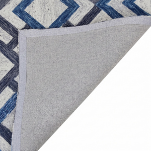 Alfombra Geométrica de Lana Color Azul Índigo y Marfil, Ecológica, Antideslizante, Hecha a Mano con Diseño de Rejilla Entrelazada para Sala de Estar u Hotel - Product Image 5