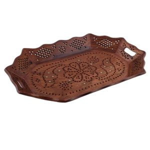 Plateau de service marocain artisanal en bois, incrustations en bois, décoration d'intérieur, plateau décoratif de cuisine, design traditionnel unique, cadeau en promotion - Product Image 4