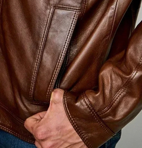 New Style Men's Cowhide Leather Jacket with Logo <b>Decoration</b> 100% Cowhide Leather Material Full Sleeves for Autumn/<b>Winter</b> Use - Product Image 4