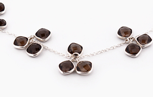 Bracelet artisanal en quartz fumé, argent sterling 925, avec pendentif en pierre précieuse marron taille coussin, chaîne réglable - Product Image 5