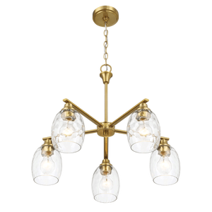 Lampadario Lineare Elegance a Cinque Luci 24"W X 8.5"H Finitura in Ottone Dorato con Pendenti in Vetro Trasparente - Product Image 4